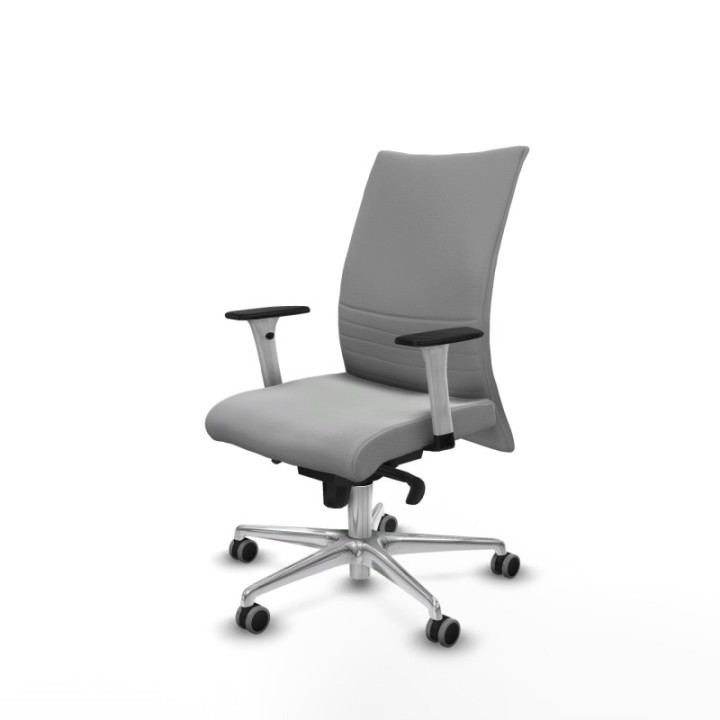 Albacete confidente sincro similpiel gris claro brazos 1D blancos base aluminio ruedas 65mm engomadas