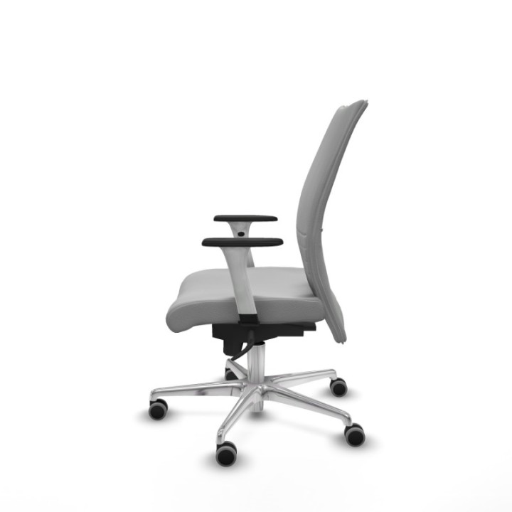 Albacete confidente sincro similpiel gris claro brazos 1D blancos base aluminio ruedas 65mm engomadas