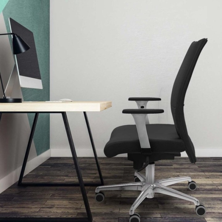 Albacete confidente sincro similpiel gris claro brazos 1D blancos base aluminio ruedas 65mm engomadas