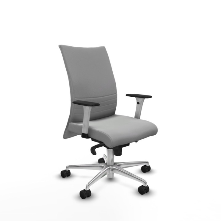 Albacete confidente sincro similpiel gris claro brazos 1D blancos base aluminio ruedas 65 mm nailon