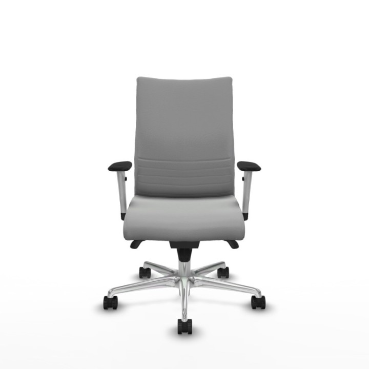 Albacete confidente sincro similpiel gris claro brazos 1D blancos base aluminio ruedas 65 mm nailon