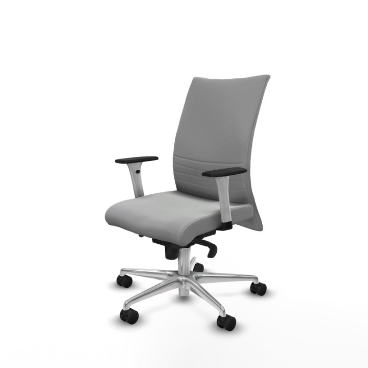 Albacete confidente sincro similpiel gris claro brazos 1D blancos base aluminio ruedas 65 mm nailon