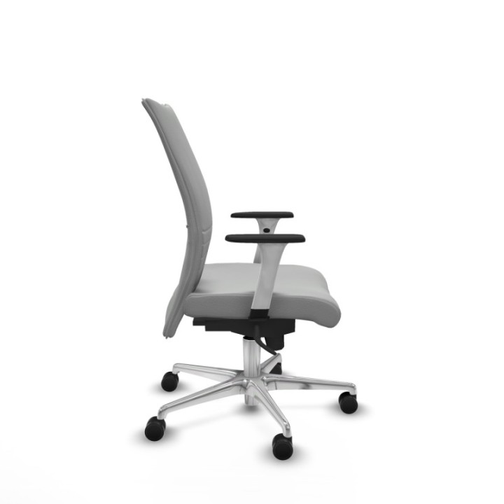 Albacete confidente sincro similpiel gris claro brazos 1D blancos base aluminio ruedas 65 mm nailon