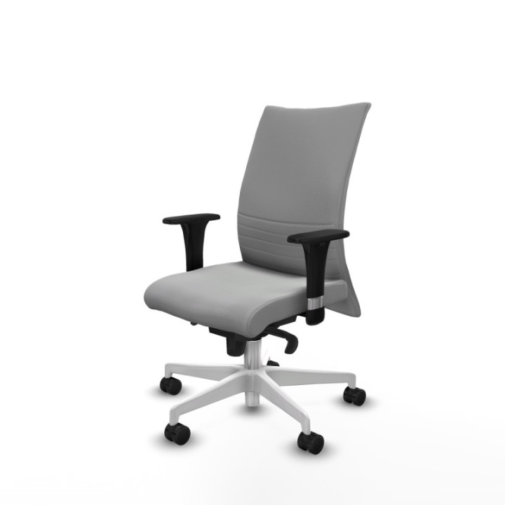 Albacete confidente sincro similpiel gris claro brazos 1D base blanca ruedas 65 mm nailon