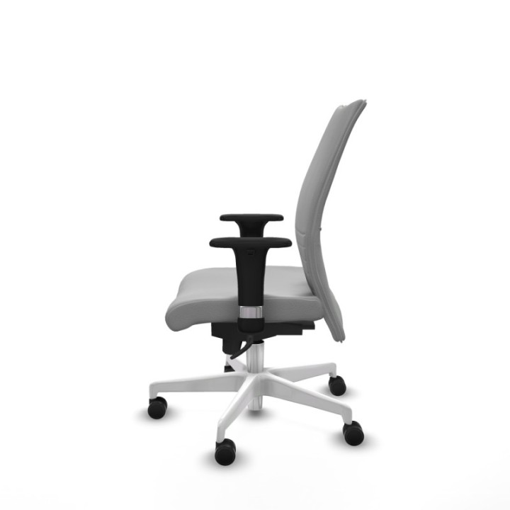 Albacete confidente sincro similpiel gris claro brazos 1D base blanca ruedas 65 mm nailon