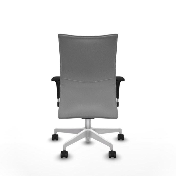 Albacete confidente sincro similpiel gris claro brazos 1D base blanca ruedas 65 mm nailon