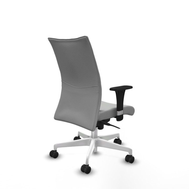 Albacete confidente sincro similpiel gris claro brazos 1D base blanca ruedas 65 mm nailon