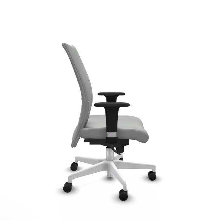 Albacete confidente sincro similpiel gris claro brazos 1D base blanca ruedas 65 mm nailon