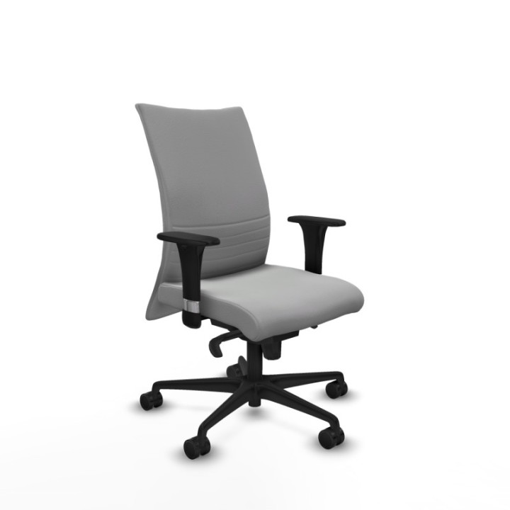 Albacete confidente sincro similpiel gris claro brazos 1D base nailon ruedas 65 mm nailon