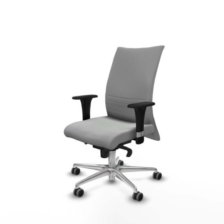 Albacete confidente sincro similpiel gris claro brazos 1D base aluminio ruedas 65mm engomadas