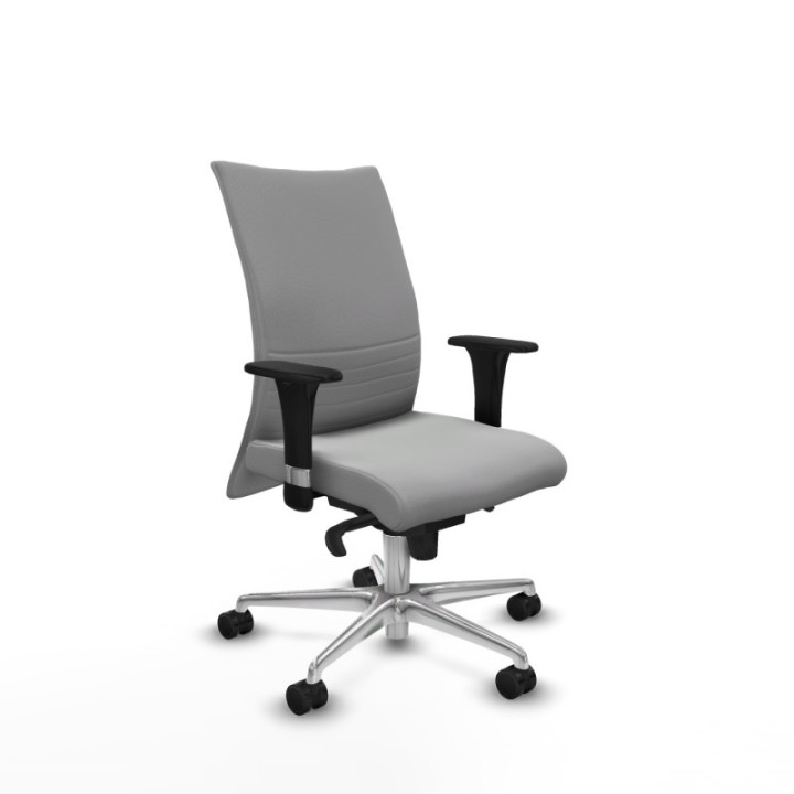 Albacete confidente sincro similpiel gris claro brazos 1D base aluminio ruedas 65 mm nailon