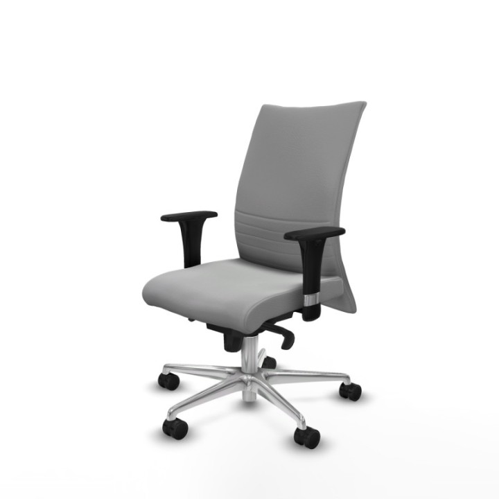 Albacete confidente sincro similpiel gris claro brazos 1D base aluminio ruedas 65 mm nailon