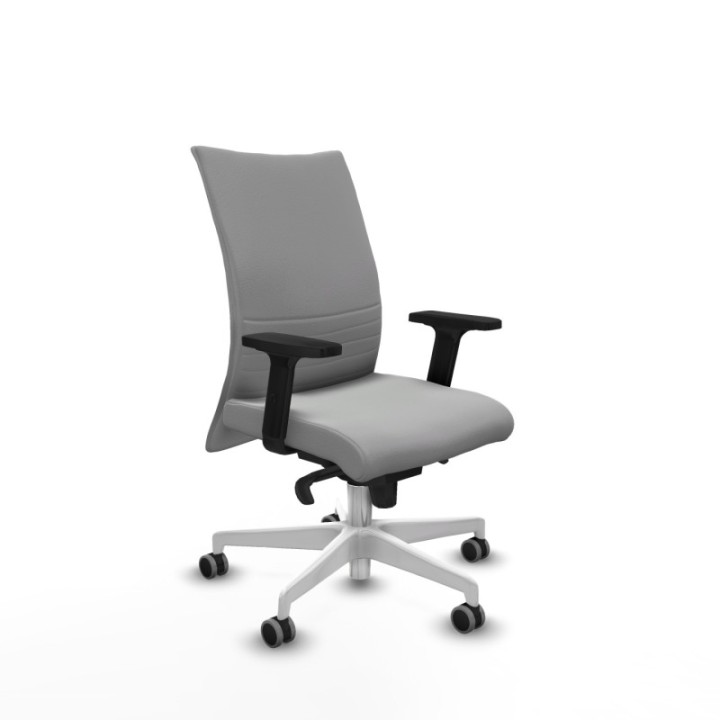 Albacete confidente sincro similpiel gris claro brazos 2D base blanca ruedas 65mm engomadas