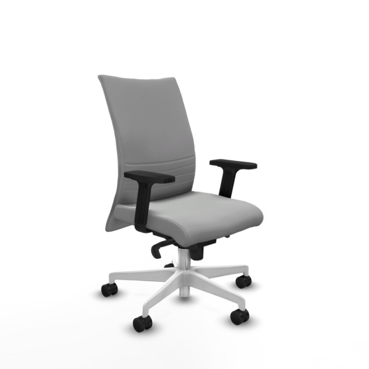 Albacete confidente sincro similpiel gris claro brazos 2D base blanca ruedas 65 mm nailon