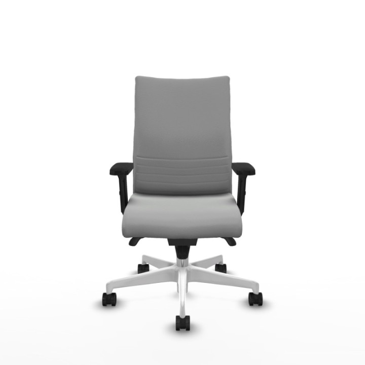 Albacete confidente sincro similpiel gris claro brazos 2D base blanca ruedas 65 mm nailon