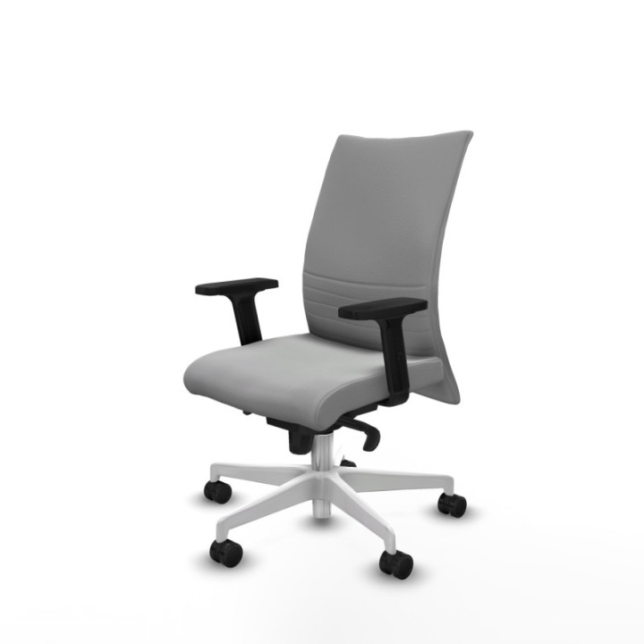 Albacete confidente sincro similpiel gris claro brazos 2D base blanca ruedas 65 mm nailon