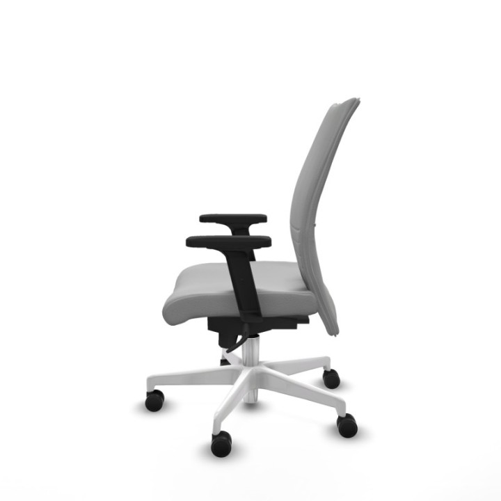 Albacete confidente sincro similpiel gris claro brazos 2D base blanca ruedas 65 mm nailon