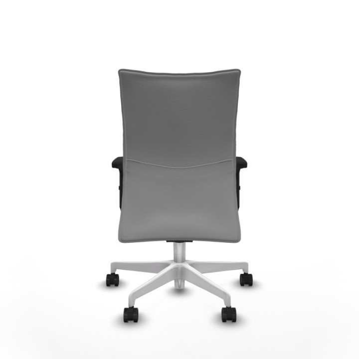 Albacete confidente sincro similpiel gris claro brazos 2D base blanca ruedas 65 mm nailon