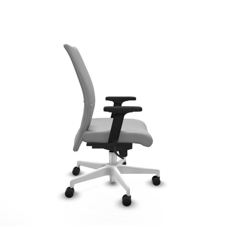 Albacete confidente sincro similpiel gris claro brazos 2D base blanca ruedas 65 mm nailon