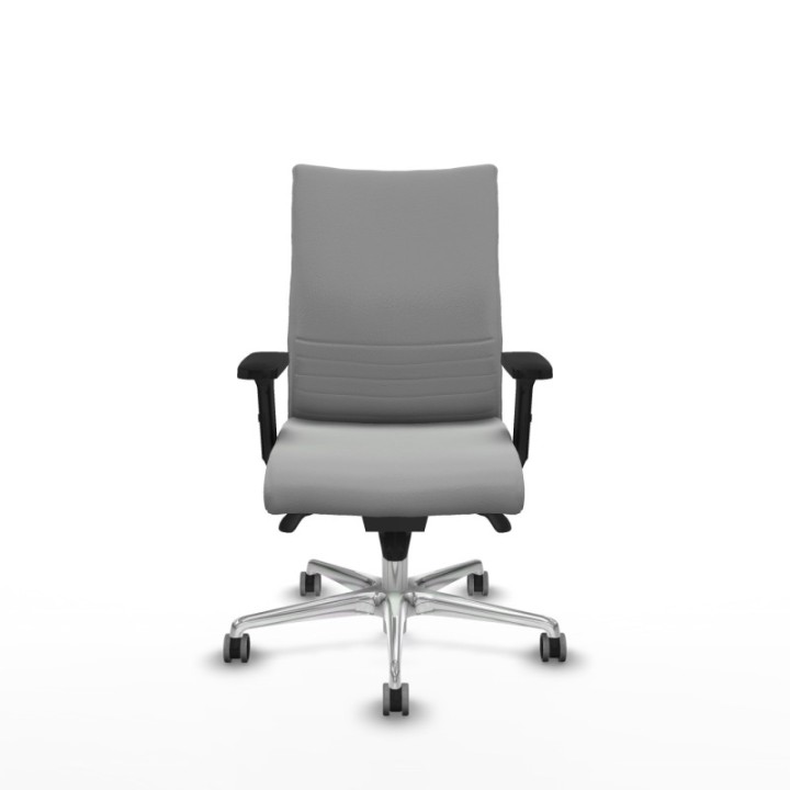 Albacete confidente sincro similpiel gris claro brazos 2D base aluminio ruedas 65mm engomadas