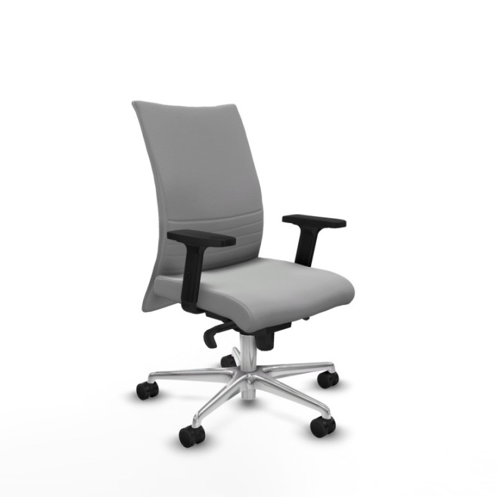 Albacete confidente sincro similpiel gris claro brazos 2D base aluminio ruedas 65 mm nailon