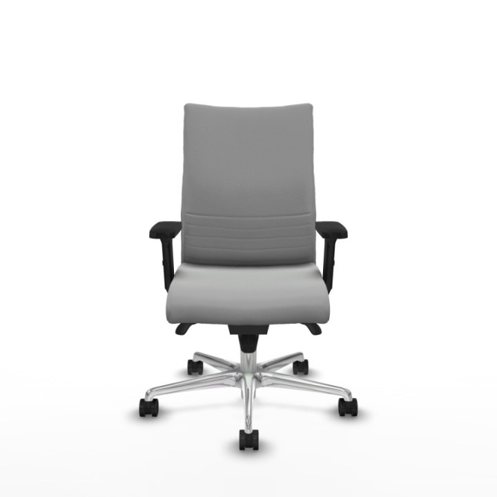 Albacete confidente sincro similpiel gris claro brazos 2D base aluminio ruedas 65 mm nailon