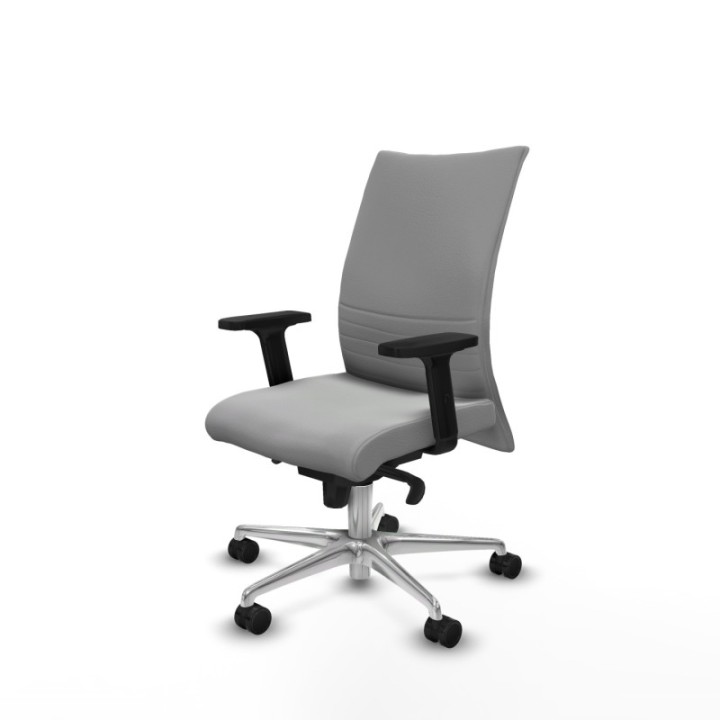 Albacete confidente sincro similpiel gris claro brazos 2D base aluminio ruedas 65 mm nailon