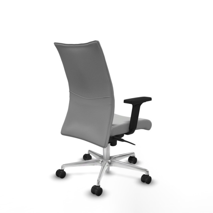 Albacete confidente sincro similpiel gris claro brazos 2D base aluminio ruedas 65 mm nailon