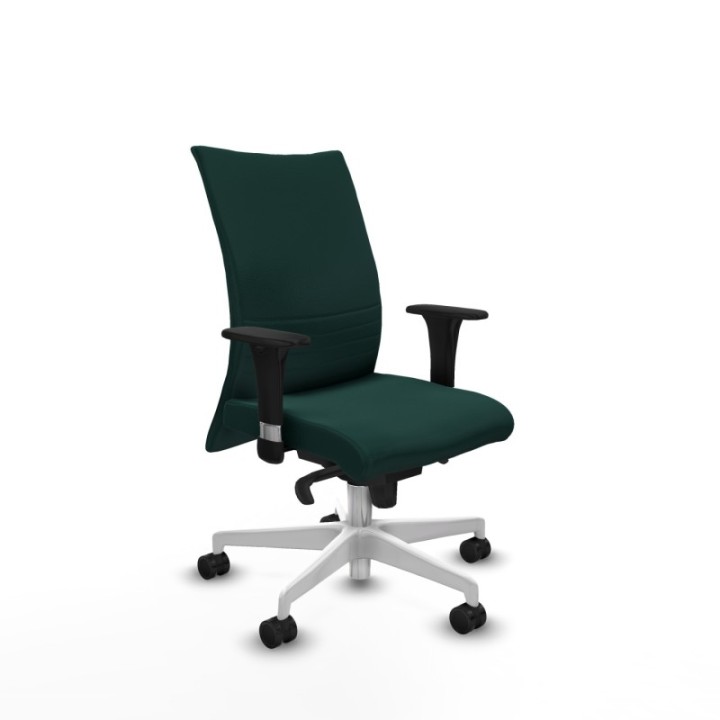 Albacete confidente sincro similpiel verde botella brazos 1D base blanca ruedas 65 mm nailon