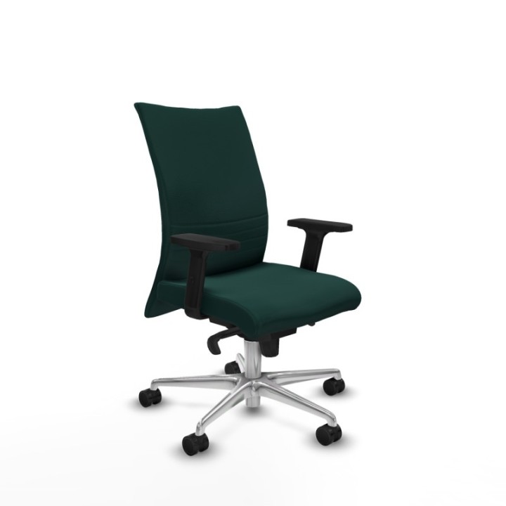 Albacete confidente sincro similpiel verde botella brazos 2D base aluminio ruedas 65 mm nailon