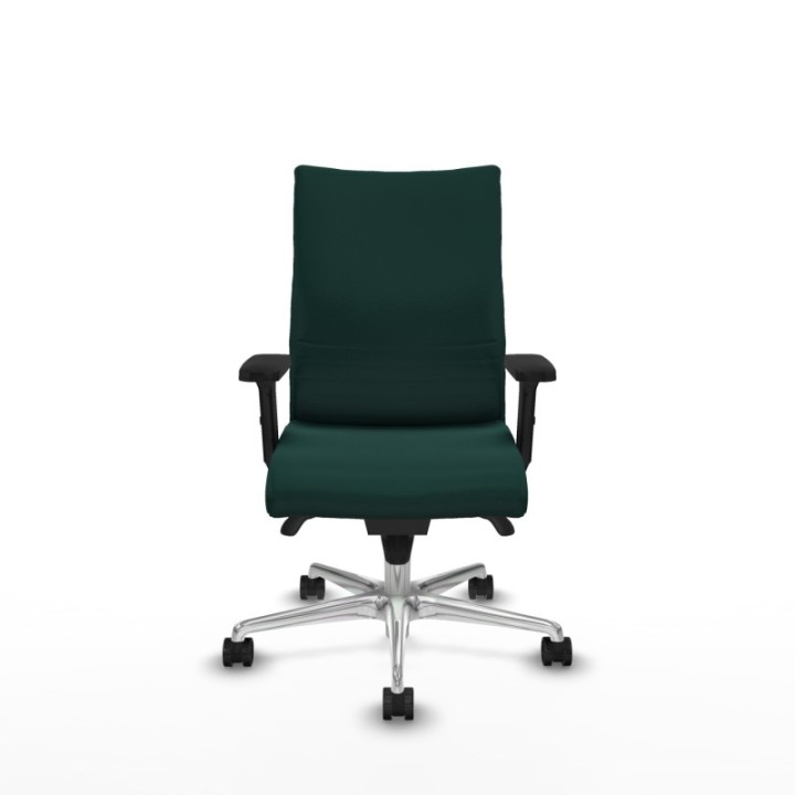 Albacete confidente sincro similpiel verde botella brazos 2D base aluminio ruedas 65 mm nailon