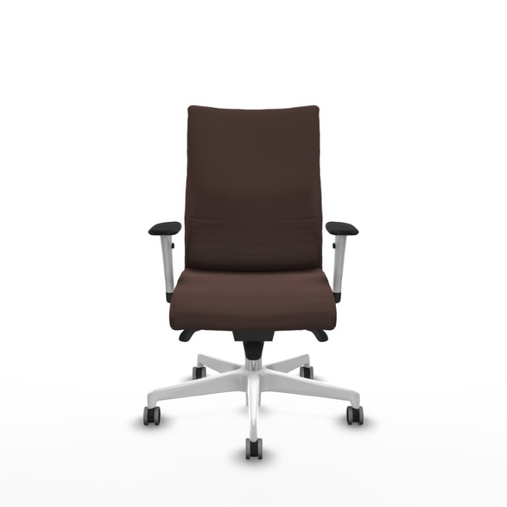 Albacete confidente sincro similpiel marrón oscuro brazos 1D blancos base blanca ruedas 65mm engomadas