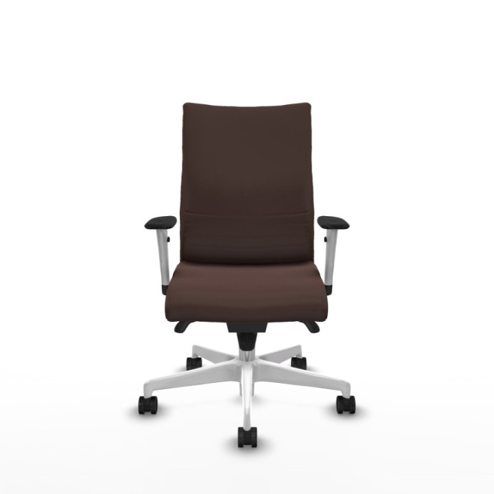 Albacete confidente sincro similpiel marrón oscuro brazos 1D blancos base blanca ruedas 65 mm nailon