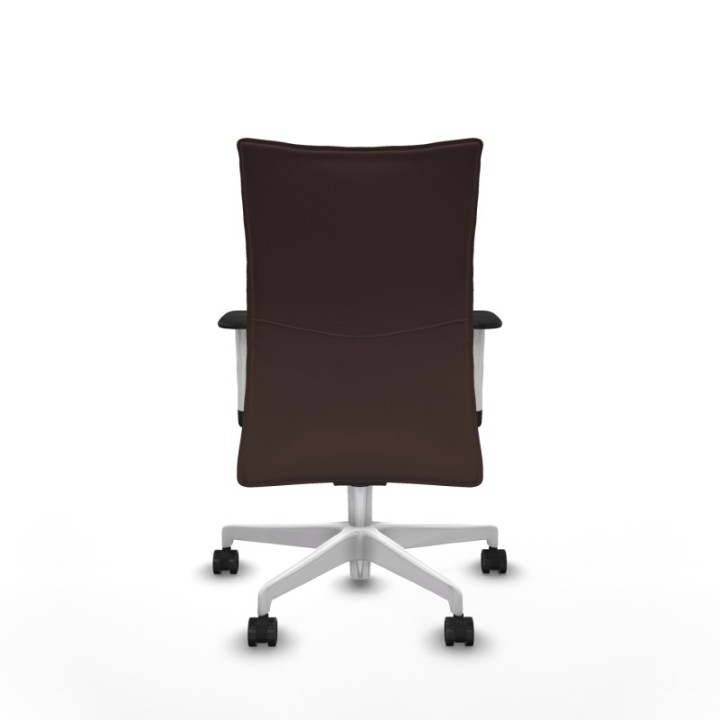 Albacete confidente sincro similpiel marrón oscuro brazos 1D blancos base blanca ruedas 65 mm nailon