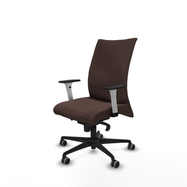 Albacete confidente sincro similpiel marrón oscuro brazos 1D blancos base nailon ruedas 65mm engomadas