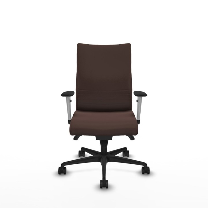 Albacete confidente sincro similpiel marrón oscuro brazos 1D blancos base nailon ruedas 65 mm nailon