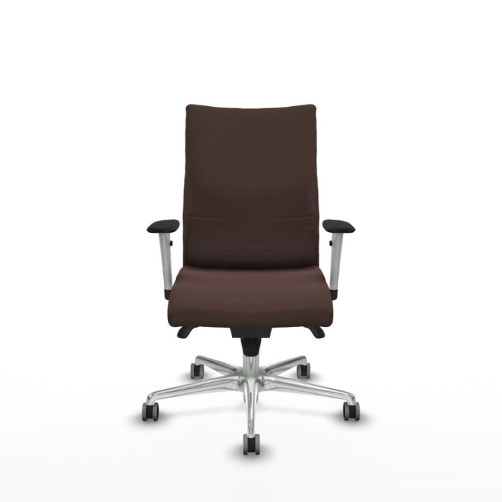 Albacete confidente sincro similpiel marrón oscuro brazos 1D blancos base aluminio ruedas 65mm engomadas