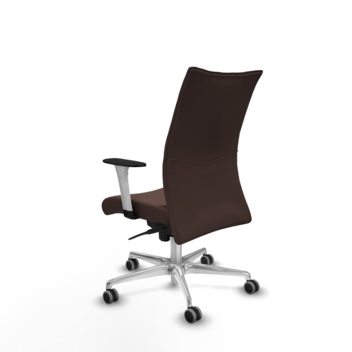 Albacete confidente sincro similpiel marrón oscuro brazos 1D blancos base aluminio ruedas 65mm engomadas