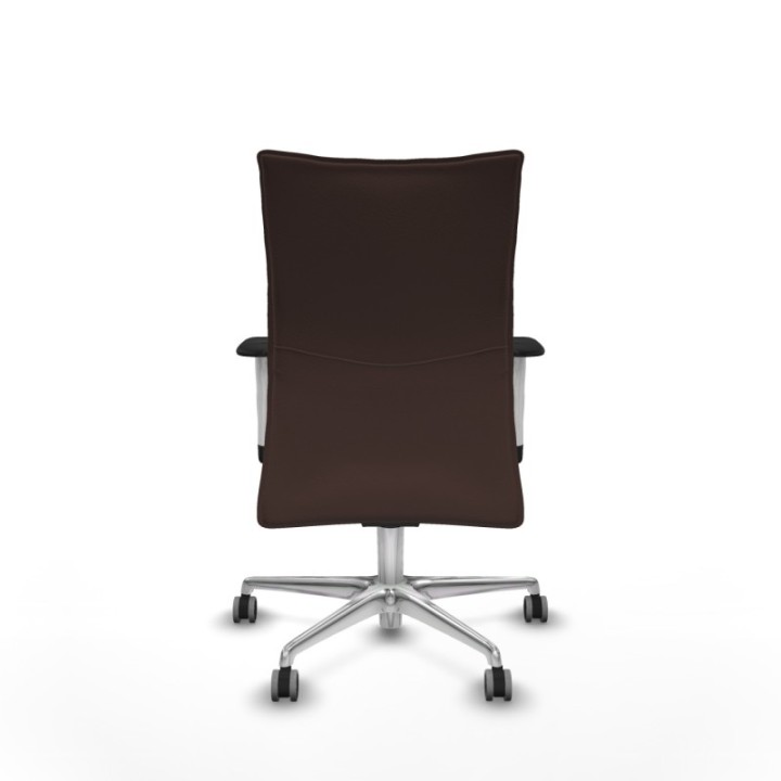 Albacete confidente sincro similpiel marrón oscuro brazos 1D blancos base aluminio ruedas 65mm engomadas