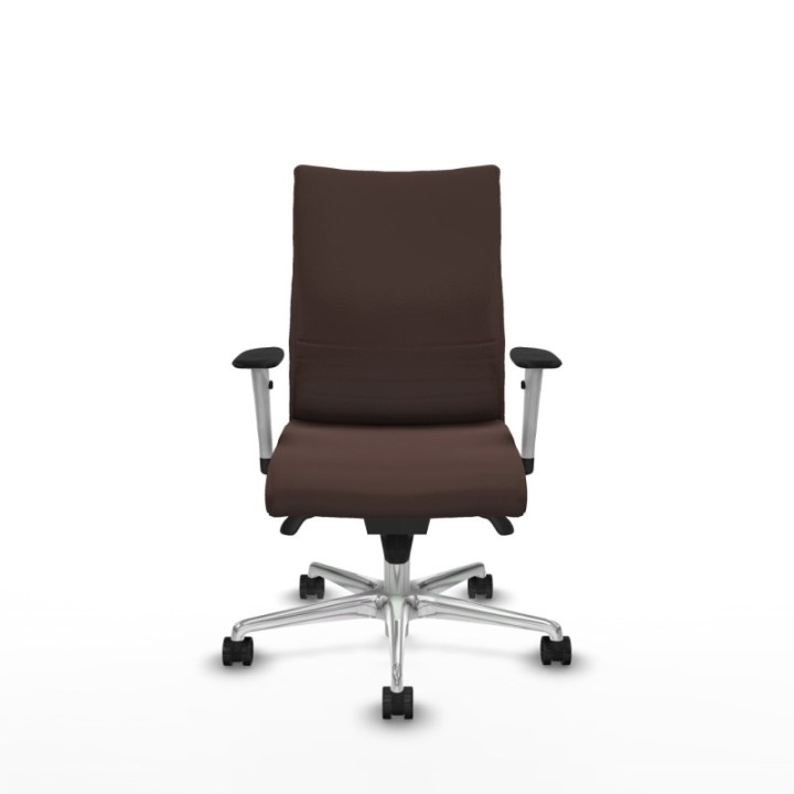 Albacete confidente sincro similpiel marrón oscuro brazos 1D blancos base aluminio ruedas 65 mm nailon