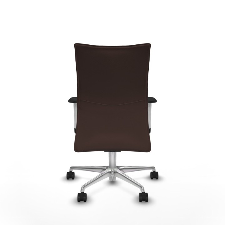 Albacete confidente sincro similpiel marrón oscuro brazos 1D blancos base aluminio ruedas 65 mm nailon