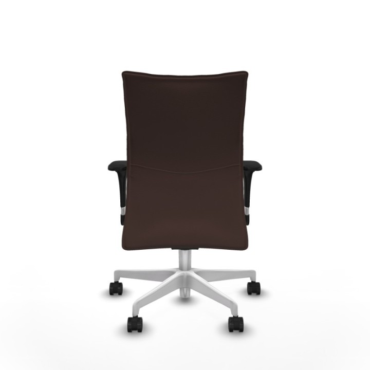 Albacete confidente sincro similpiel marrón oscuro brazos 1D base blanca ruedas 65 mm nailon