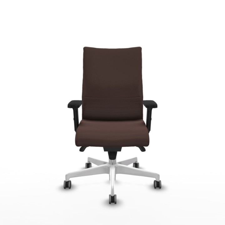 Albacete confidente sincro similpiel marrón oscuro brazos 2D base blanca ruedas 65mm engomadas