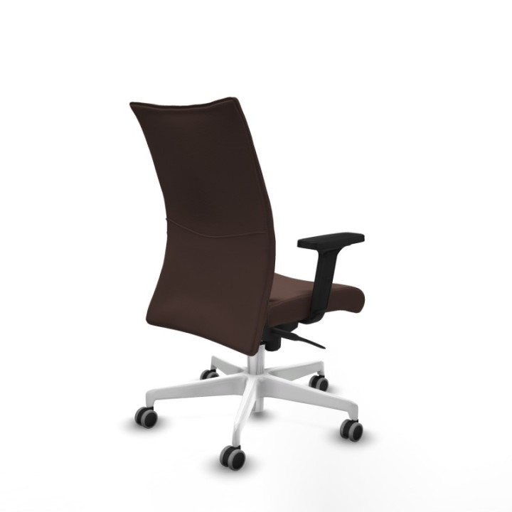 Albacete confidente sincro similpiel marrón oscuro brazos 2D base blanca ruedas 65mm engomadas