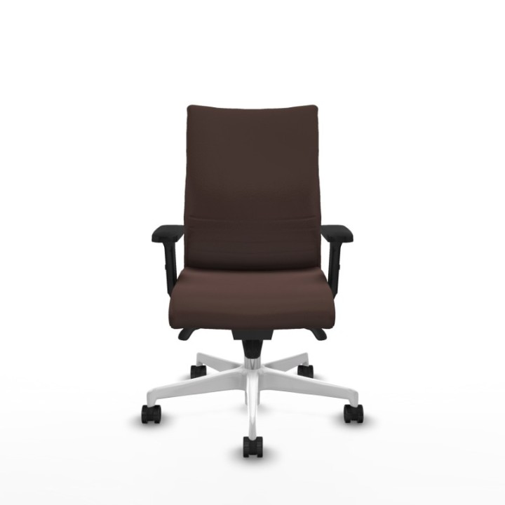 Albacete confidente sincro similpiel marrón oscuro brazos 2D base blanca ruedas 65 mm nailon