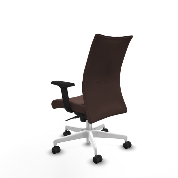 Albacete confidente sincro similpiel marrón oscuro brazos 2D base blanca ruedas 65 mm nailon