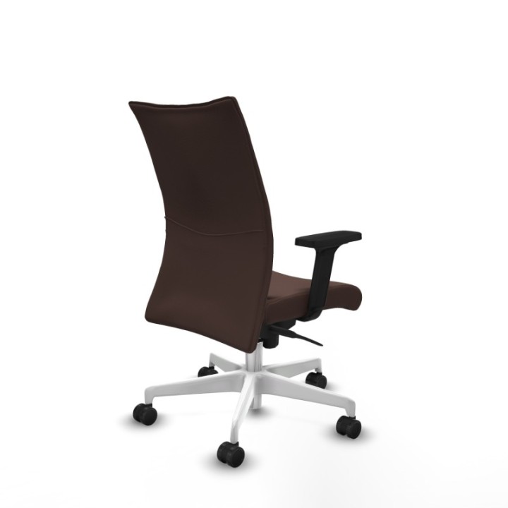 Albacete confidente sincro similpiel marrón oscuro brazos 2D base blanca ruedas 65 mm nailon