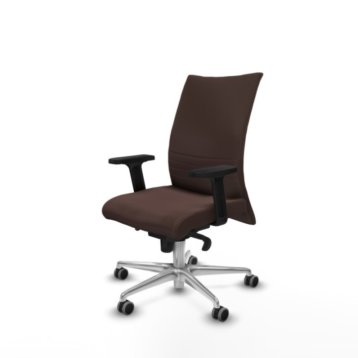 Albacete confidente sincro similpiel marrón oscuro brazos 2D base aluminio ruedas 65mm engomadas