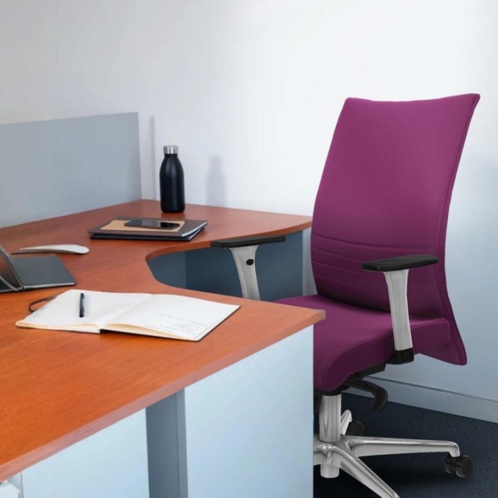 Albacete confidente sincro similpiel morado brazos 1D blancos base aluminio ruedas 65 mm nailon