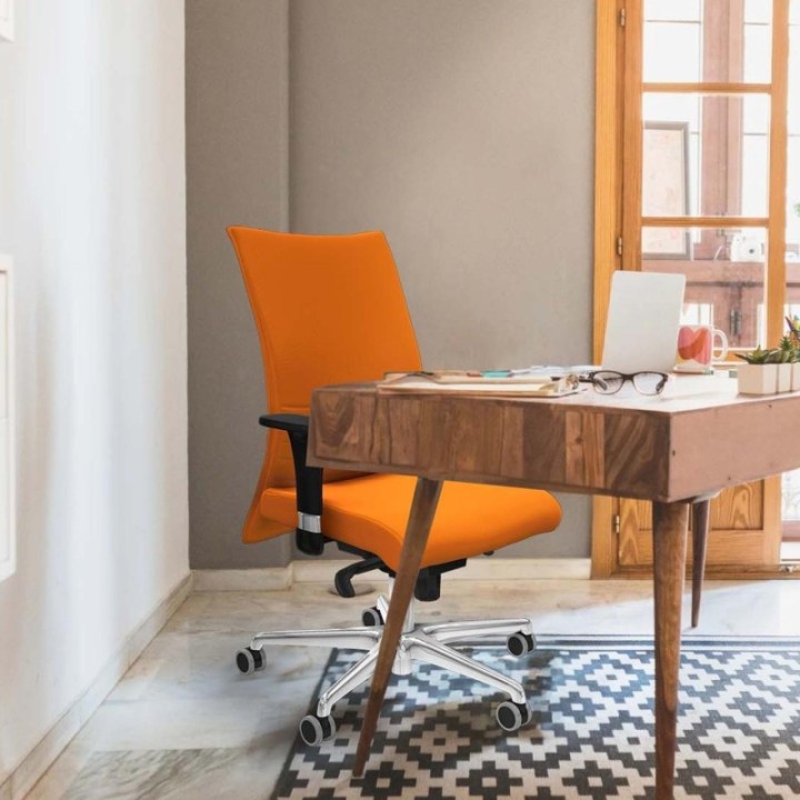 Albacete confidente XL sincro similpiel amarillo brazos 1D cromados base aluminio ruedas 65mm engomadas